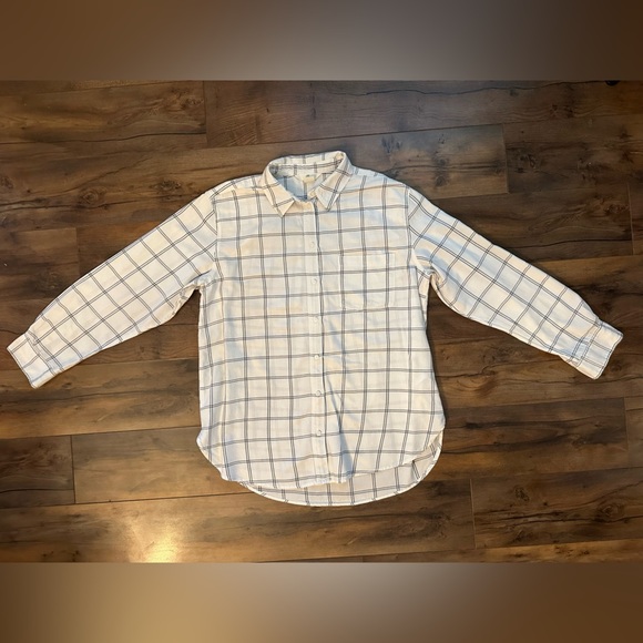 H&M L.O.G.G. Cream & Black Windowpane Plaid Button-Down Shirt – Size 8 - Picture 1 of 7